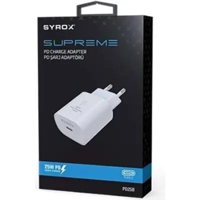 Syrox PD25B 25W Pd 3A Type-C Çıkışlı Şarj Adaptörü Beyaz